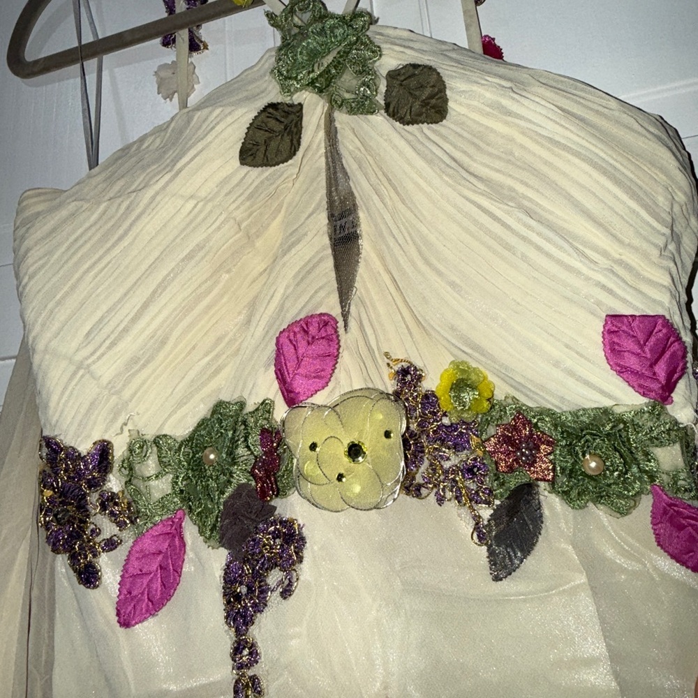 Elegant Cream Floral Maxi Dress with Green and Pink Accents - Picture 9 of 15